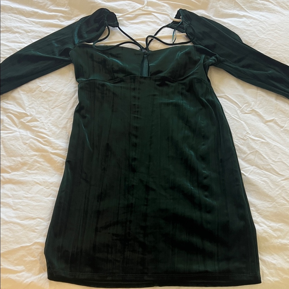 Zara Dark Green Velvet Long Sleeve Dress